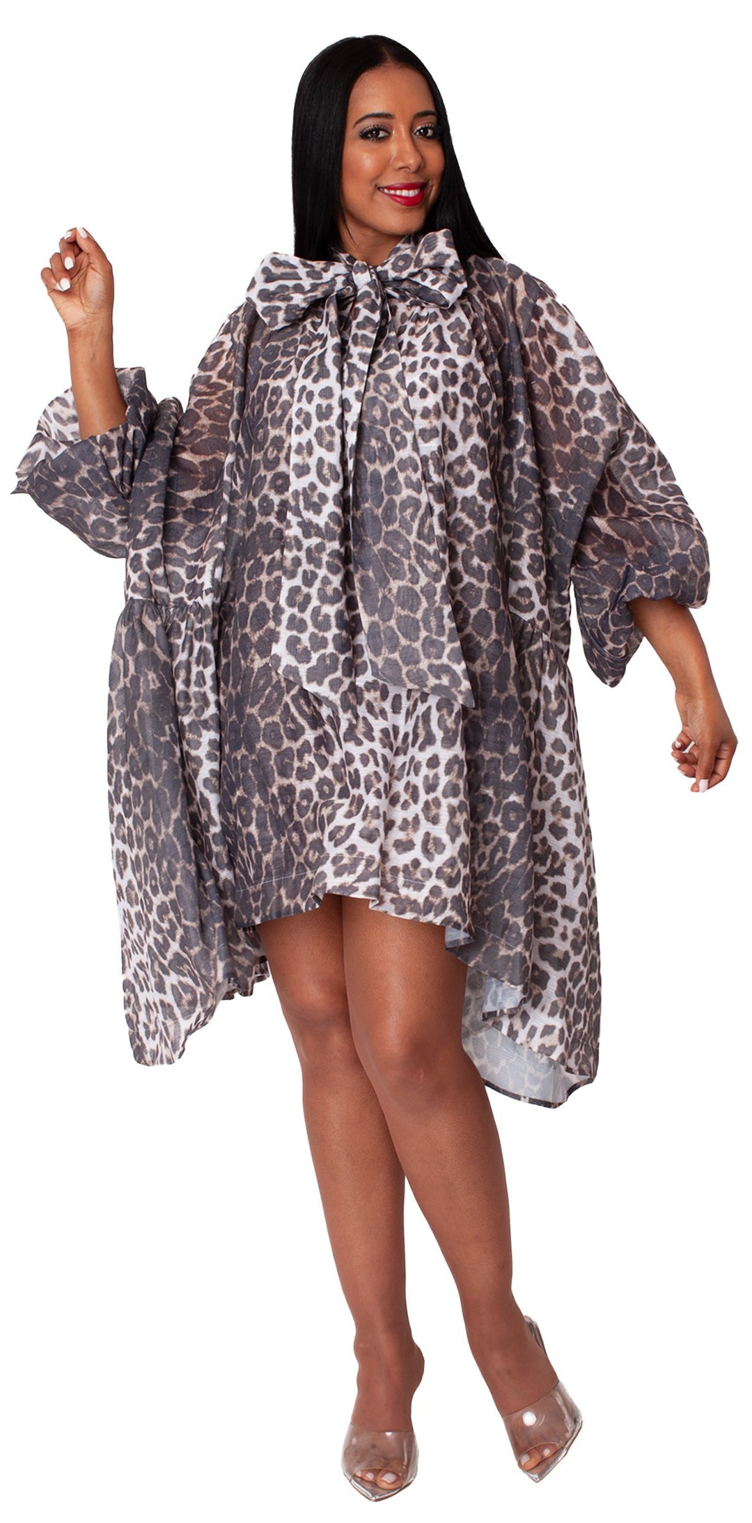 Leopard Print Organza Bow Dress- 82752