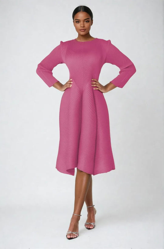 Vibrant Textured Bubble Midi Dress - 82765
