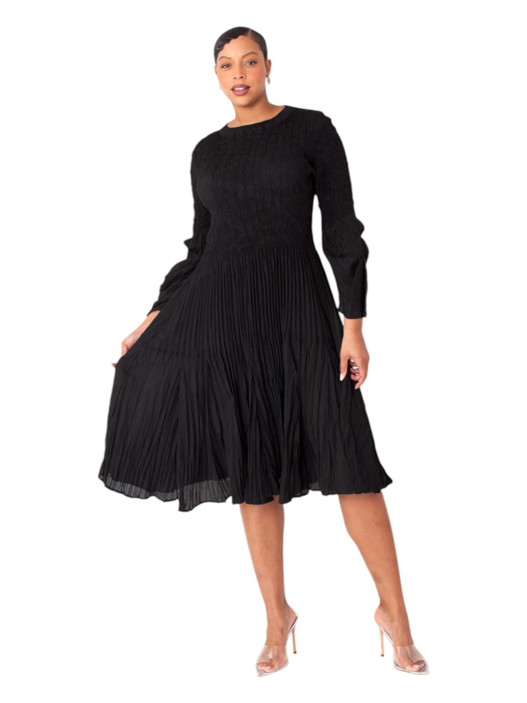 Elegant Pleated Midi Dress- 82786