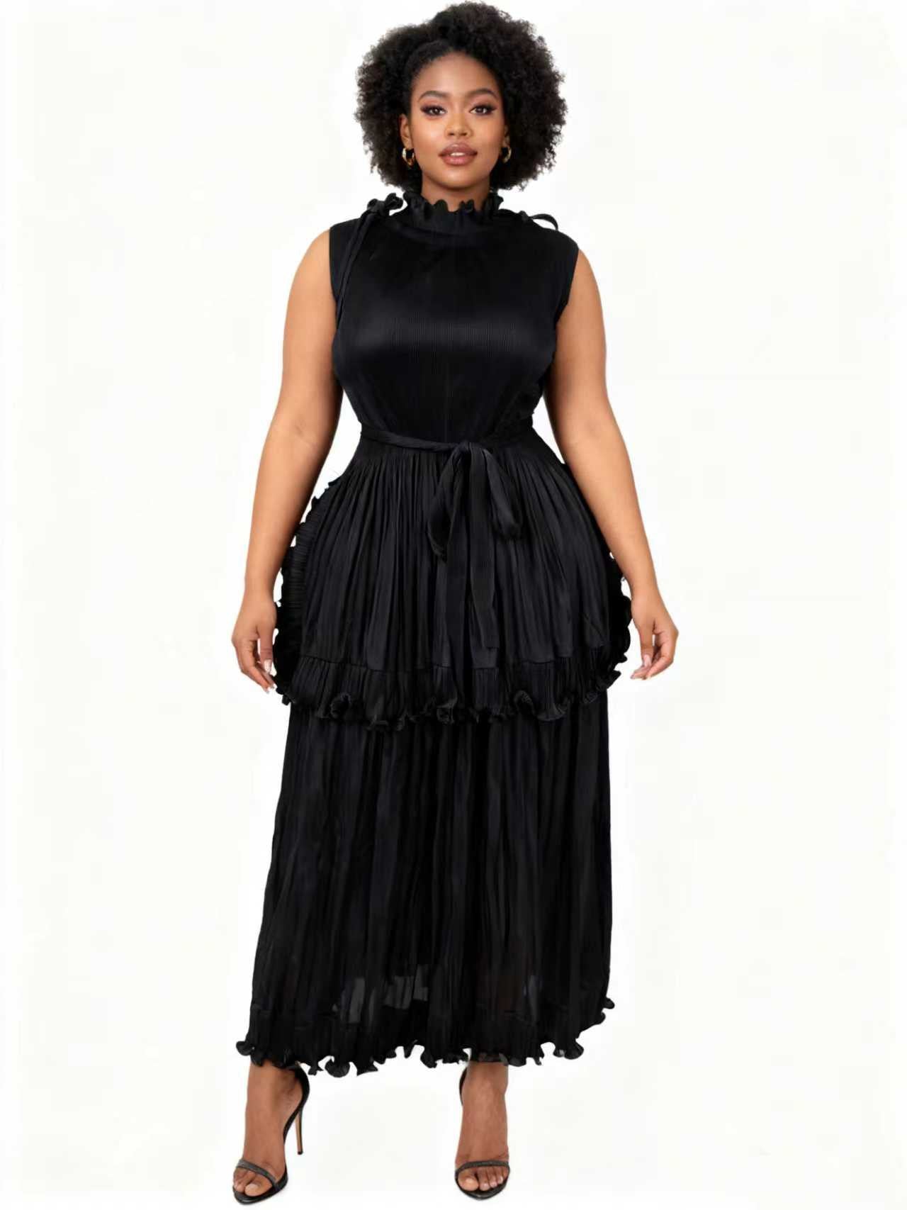 Ruffle-Tiered-Pleated-Midi-Dress-83007-Black