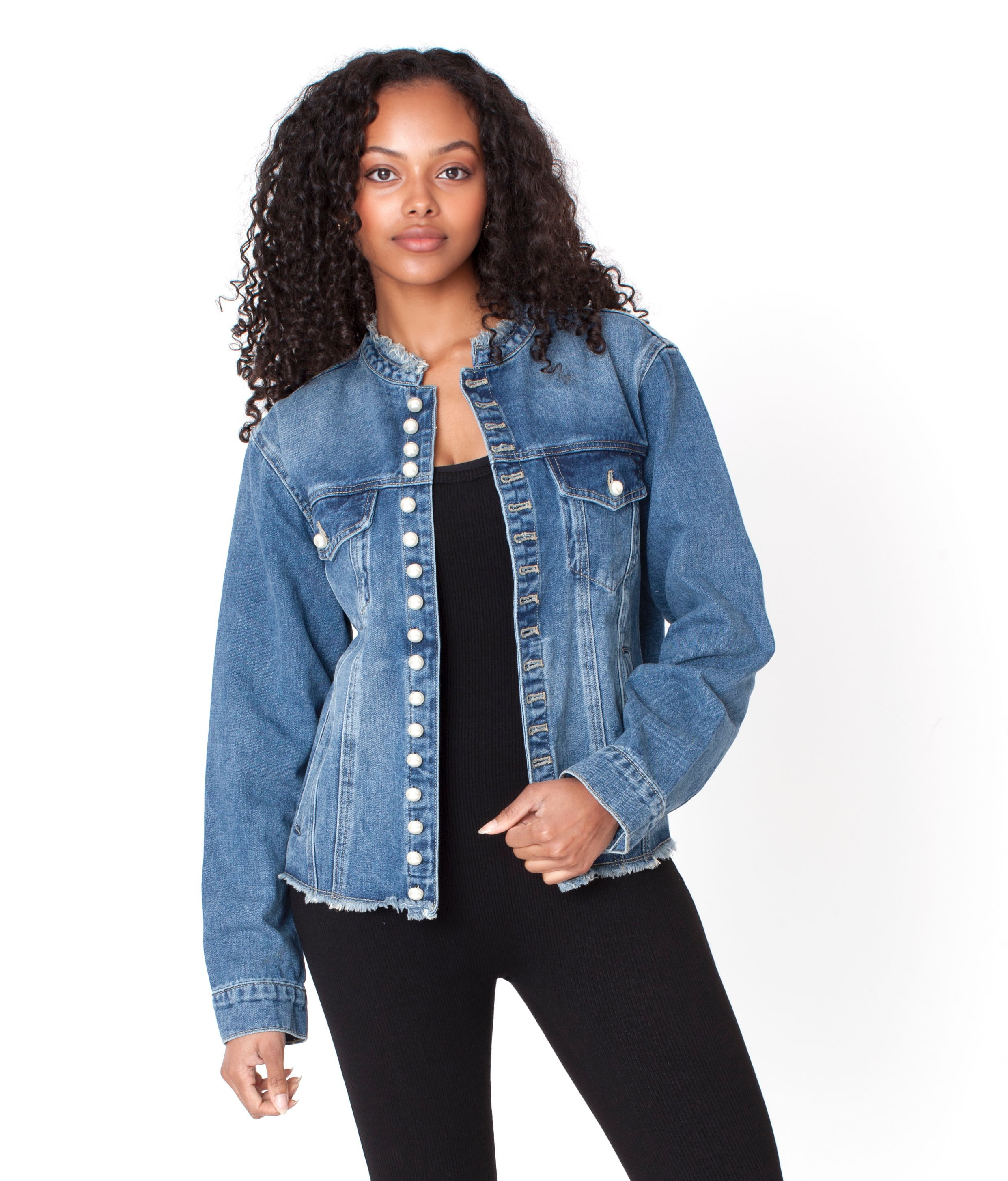 Pearl Button Denim Jacket - 83040 – FOR HER NYC OFFICIAL