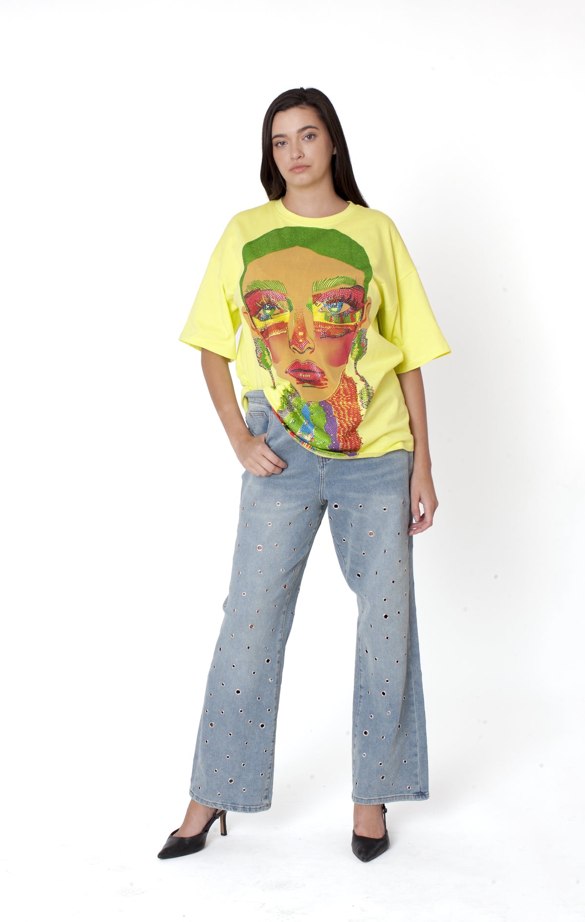 Electric Portrait Rhinestone Tee - 83064