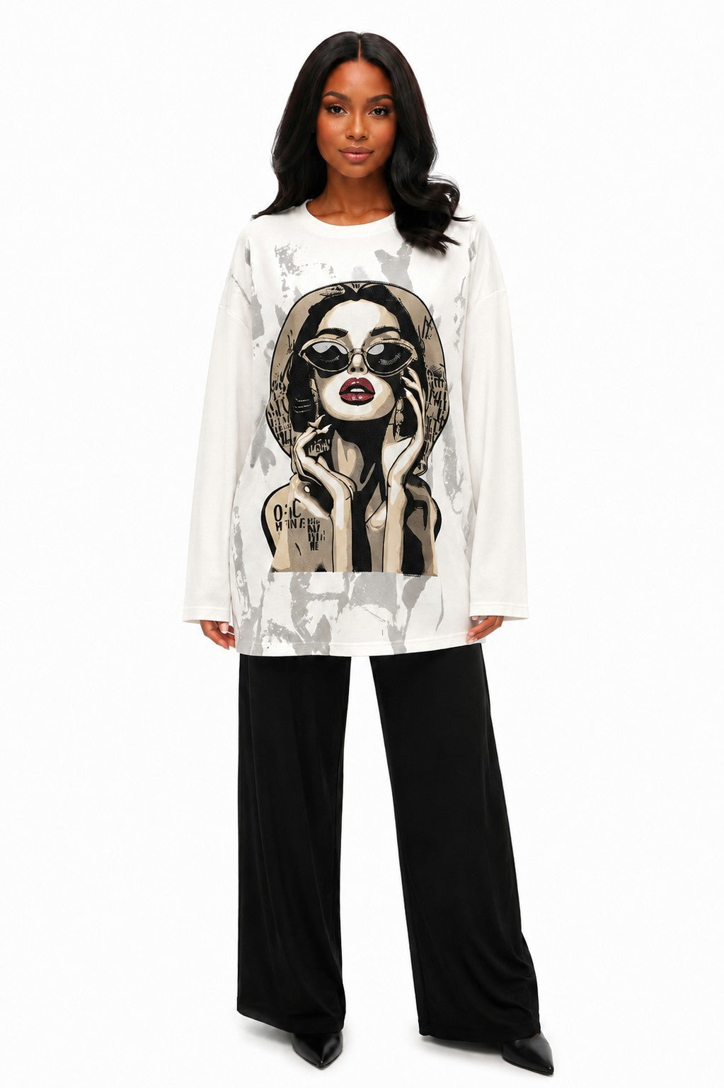 Portrait Print Long-Sleeve Top - 83433