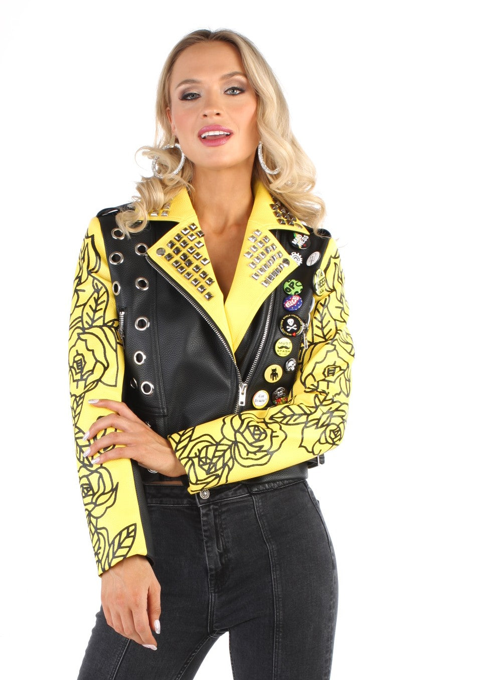 Leather Jacket with Pins and Studs - 81648