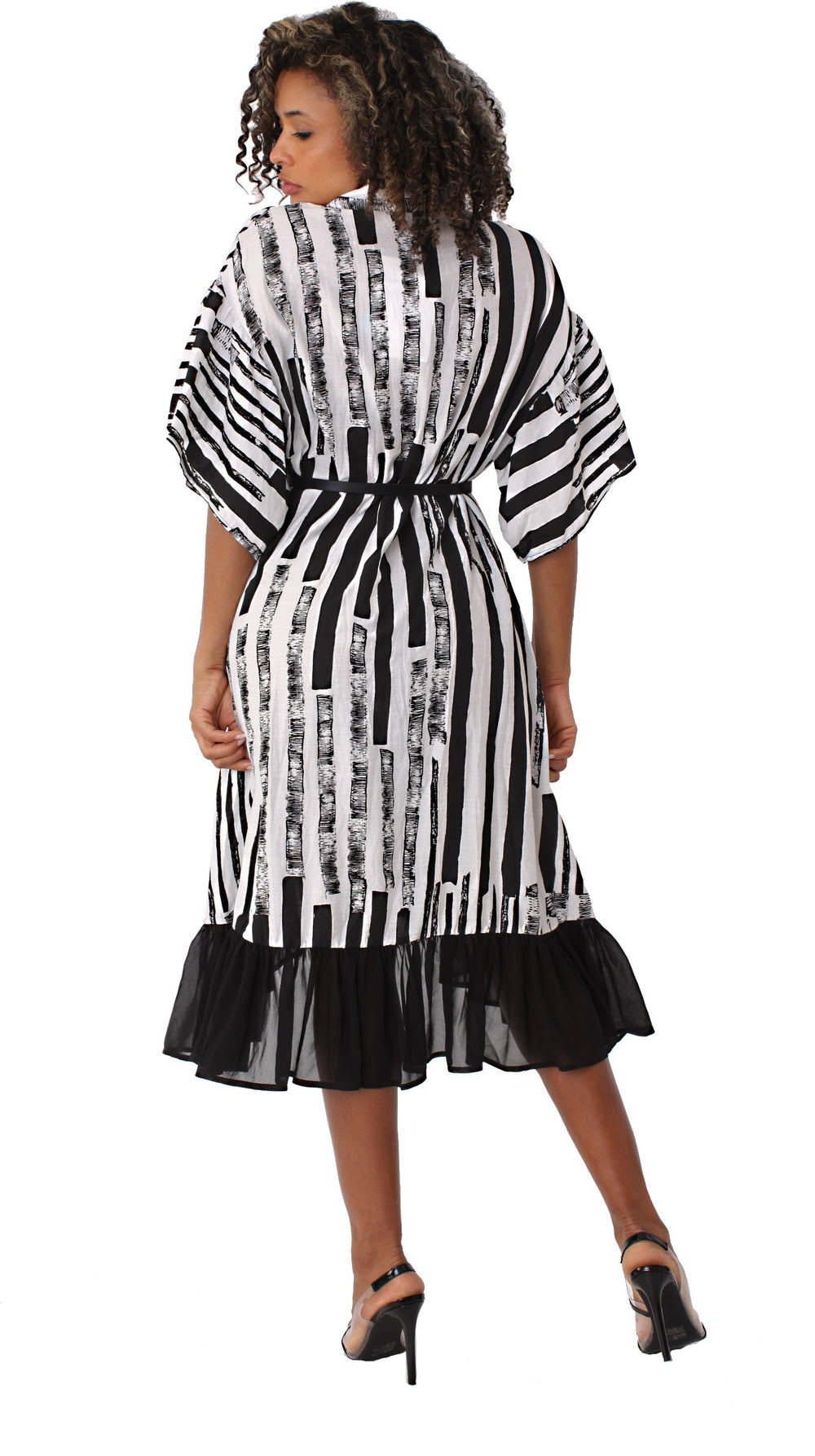 Abstract Stripe High-Low Shirt Dress - 82191