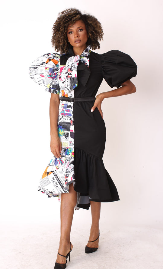 Avant-Garde Collage Midi Dress- 81934