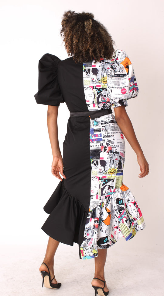 Avant-Garde Collage Midi Dress- 81934