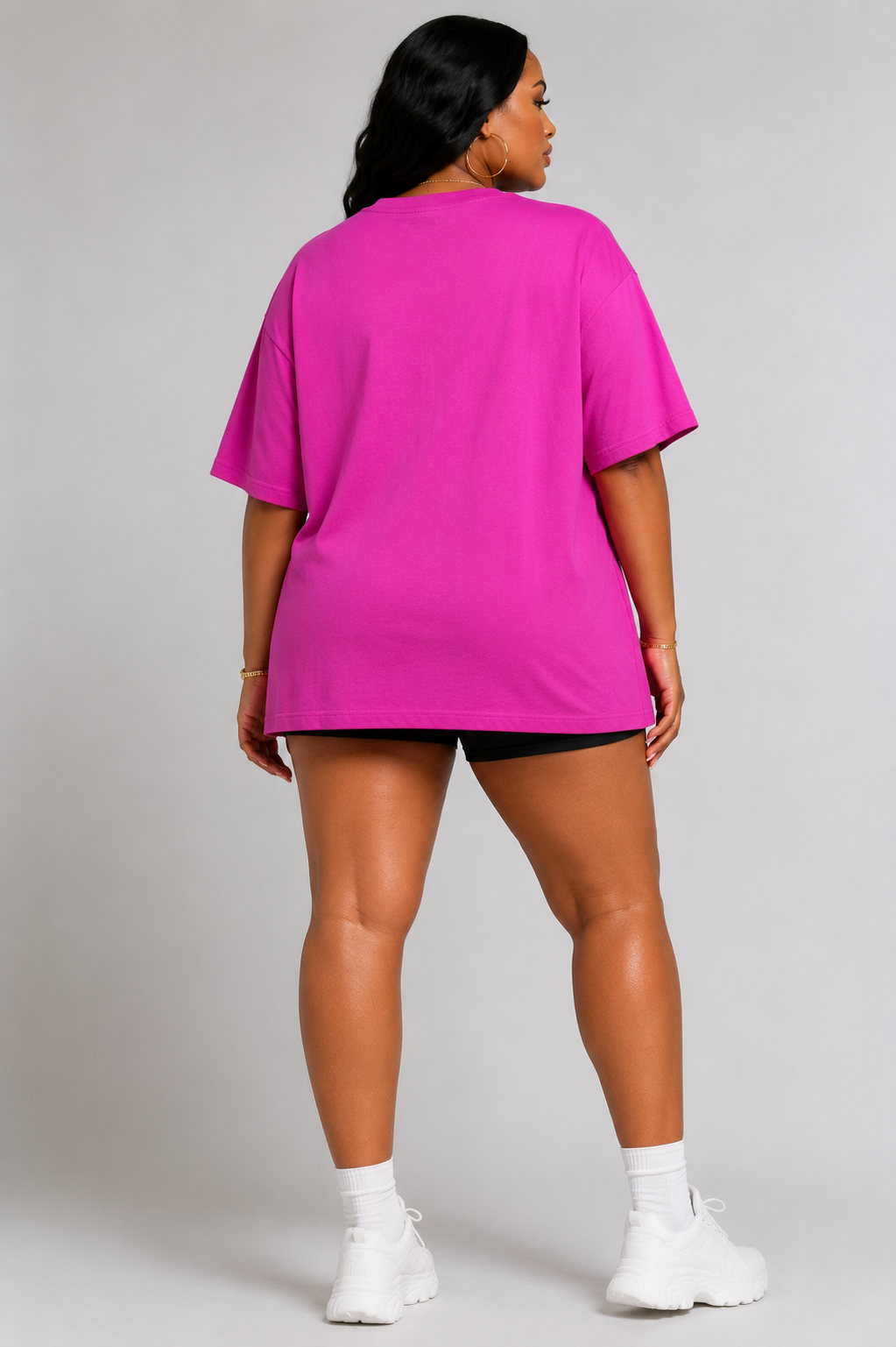 For Her NYC fuchsia multi Electric Portrait Rhinestone Tee featuring a colorful portrait graphic with sparkling rhinestone accents and a relaxed oversized fit.