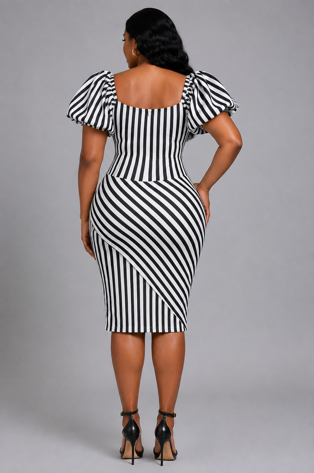 FOR HER NYC 9758_WHITE-BLACK-STRIPE PLUS SIZE BACK VIEW