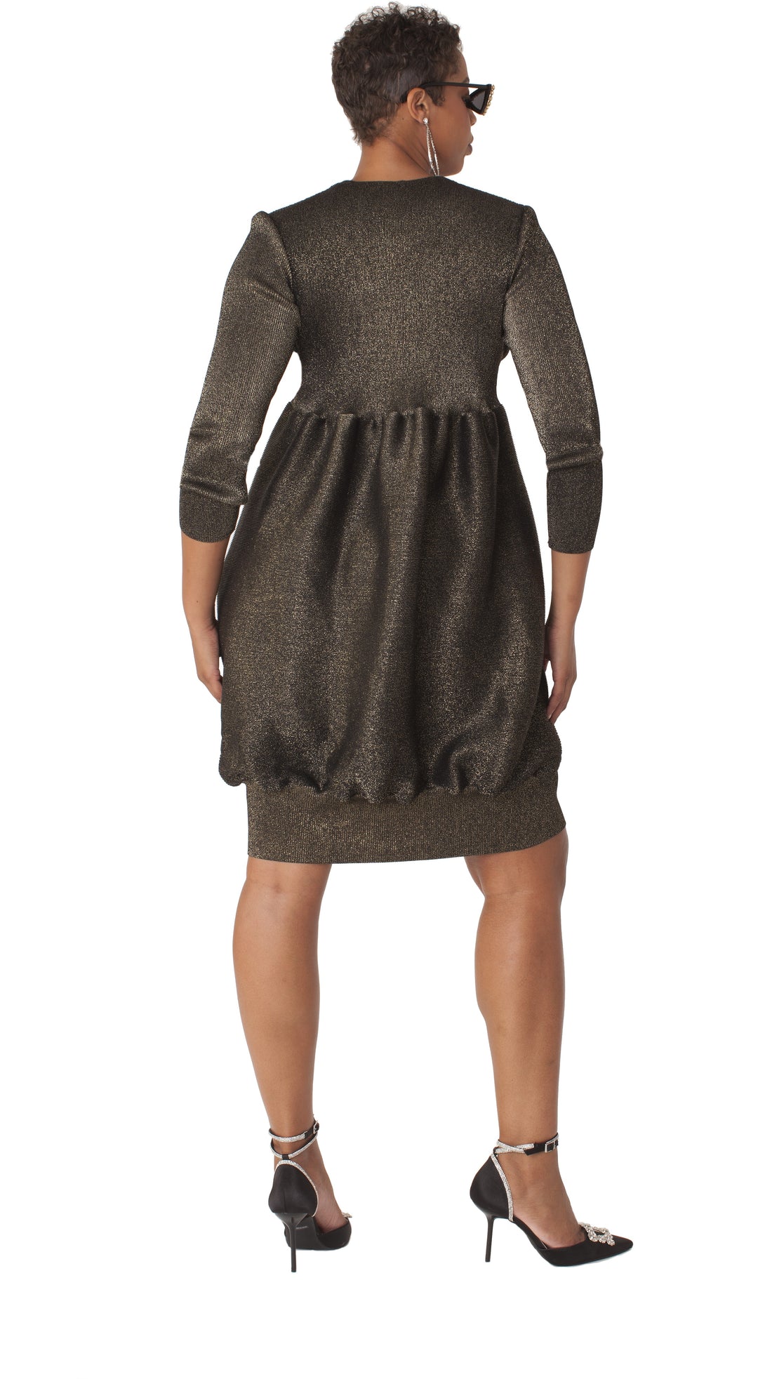 Metallic Bubble Hem Sweater Dress - 82677