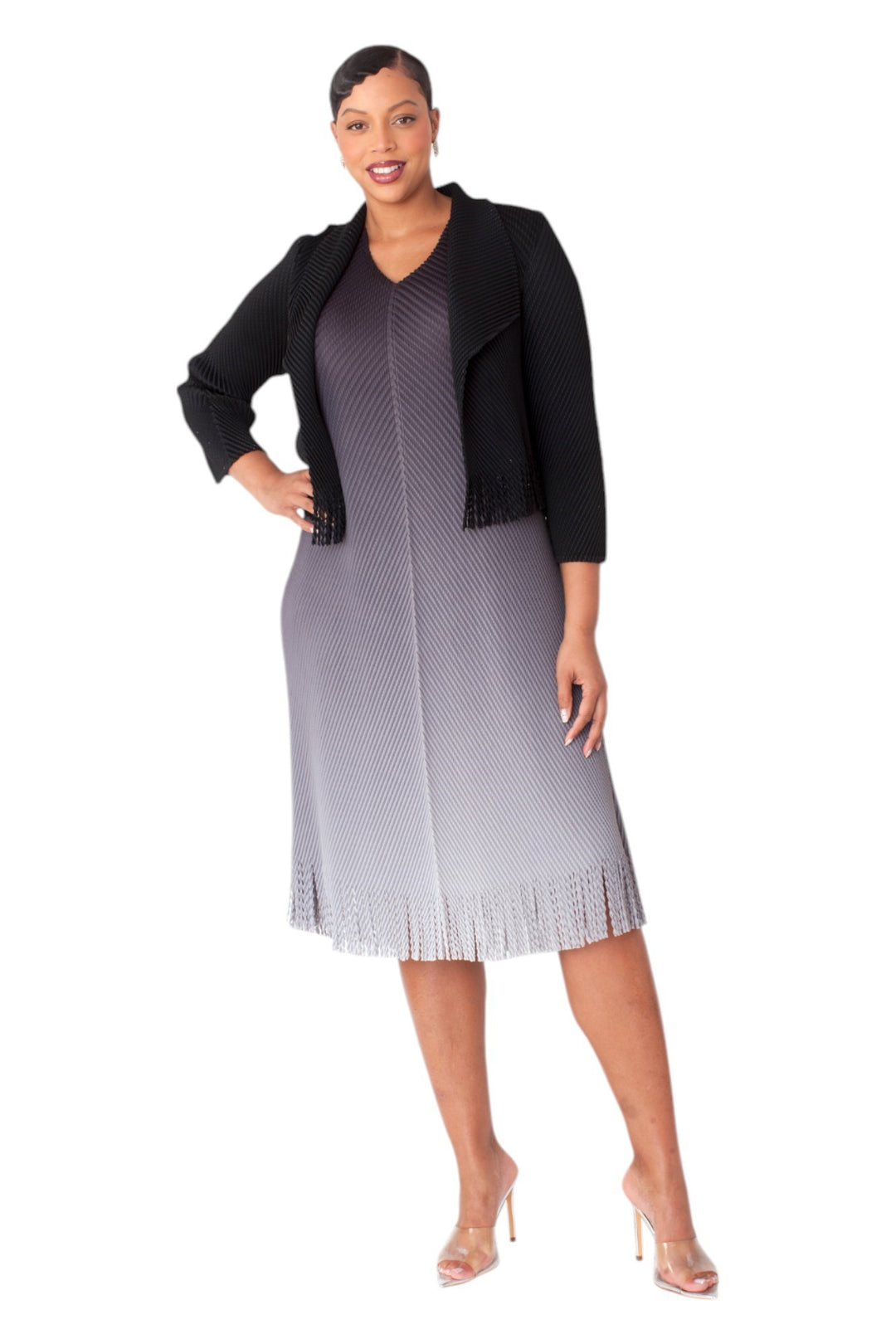 Elegant Pleated Dress with Fringe Jacket- 82780