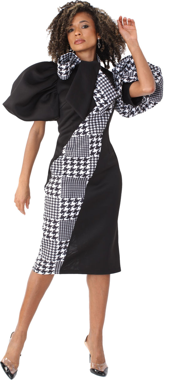 Black and Houndstooth Midi Dress -81885