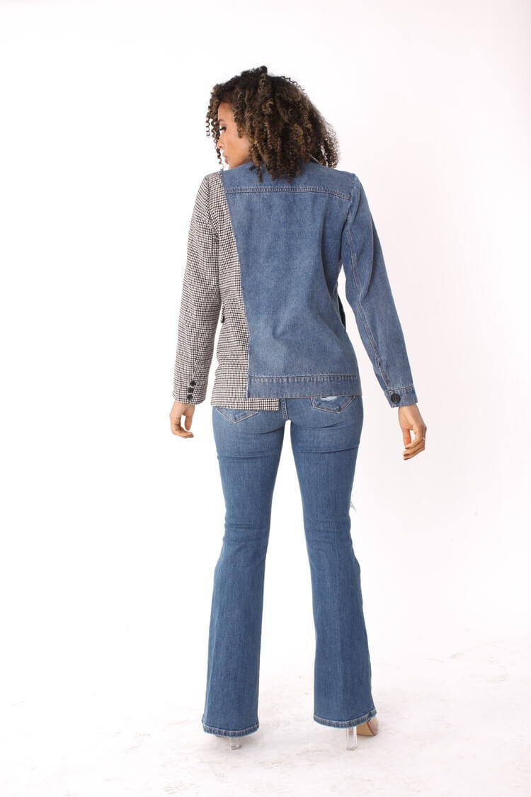 Mixed Media Denim and Houndstooth Blazer- 82012