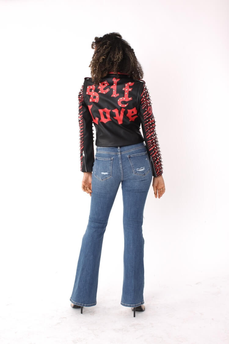 Studded Leather Jacket with Detachable Sleeves - 81989