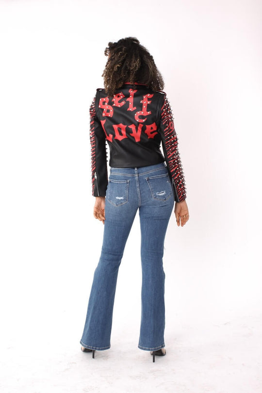 Studded Leather Jacket with Detachable Sleeves - 81989