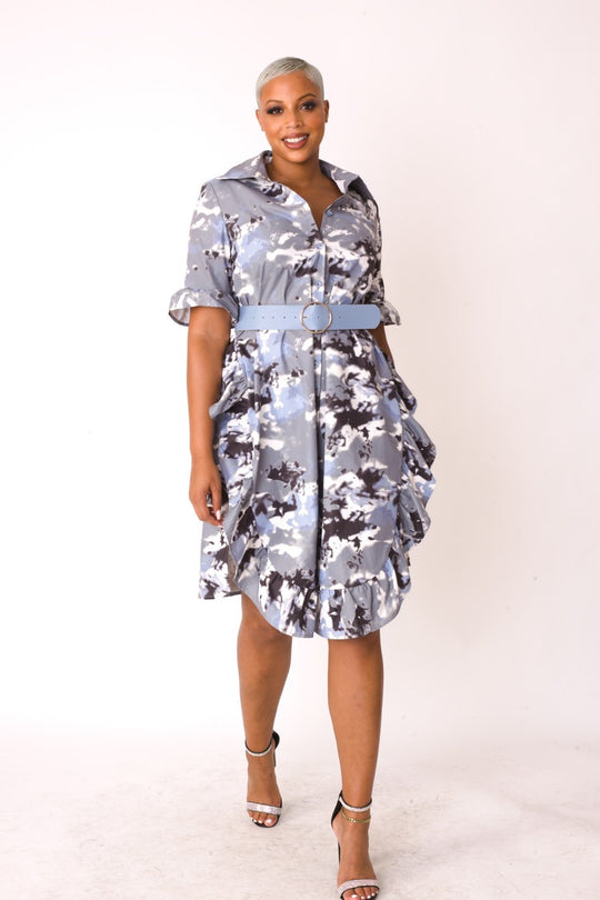 Camo Print Ruffle Midi Dress- 81926