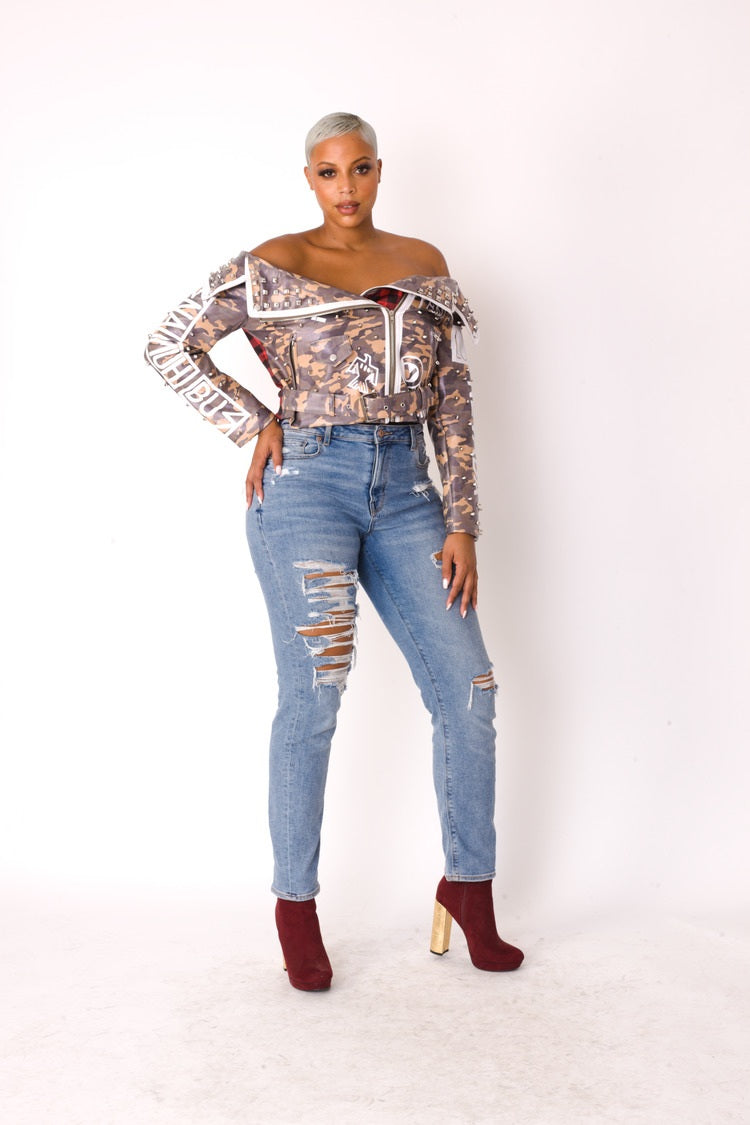 Leather Camo Jacket -81939