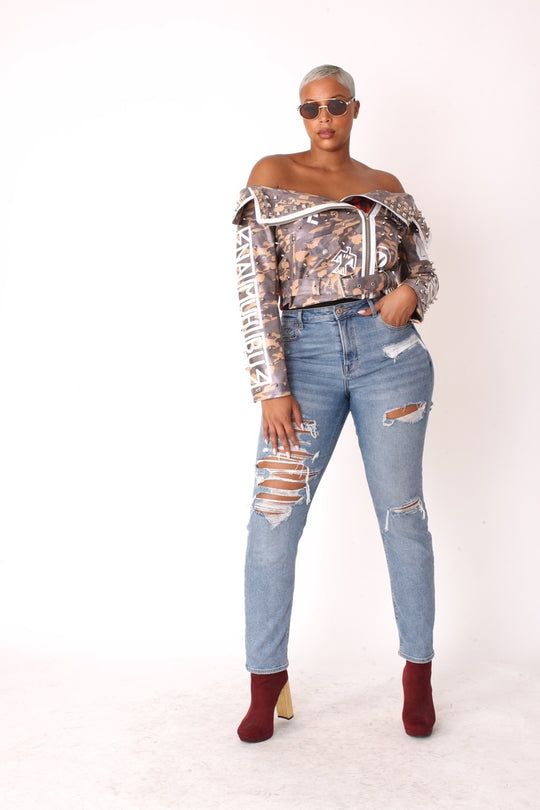Leather Camo Jacket -81939