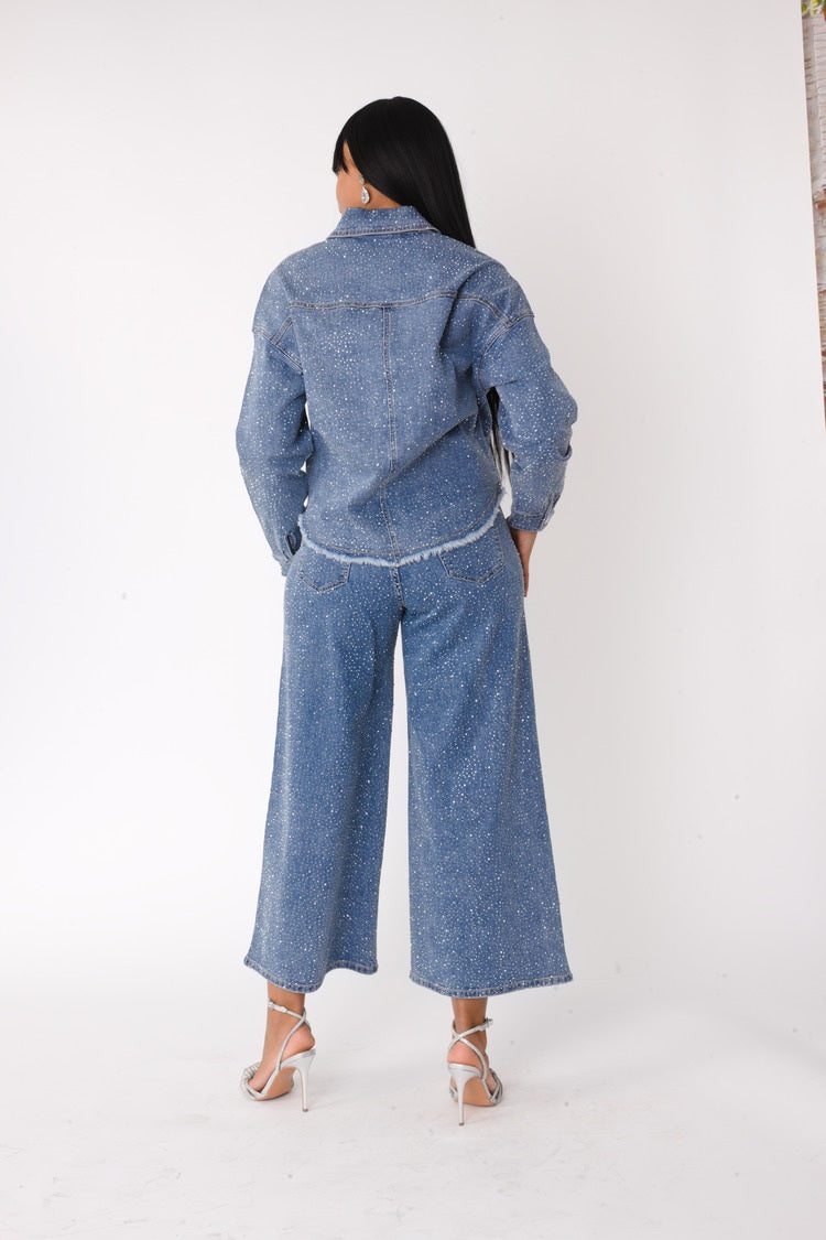 Rhinestone Denim Culottes - 82396