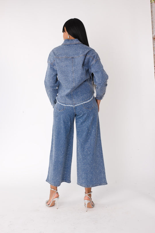 Rhinestone Denim Culottes - 82396