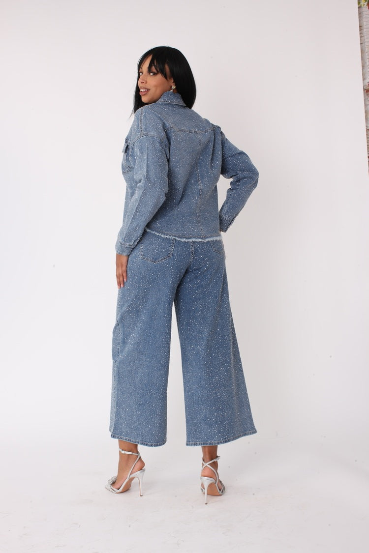 Rhinestone Denim Culottes - 82396