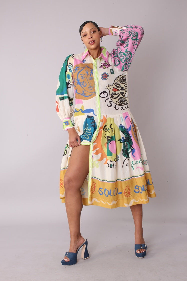 Artistic Print Shirt Dress -82425