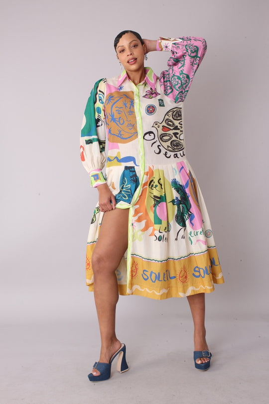 Artistic Print Shirt Dress -82425