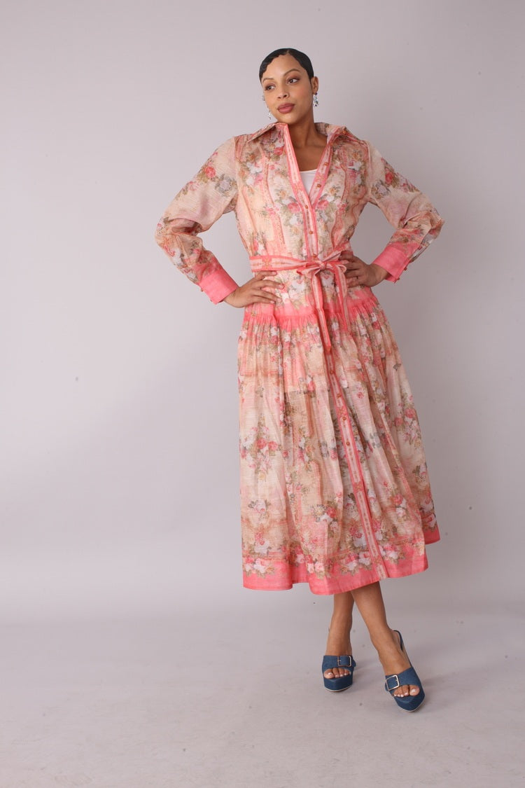 Floral Print Shirt Dress - 82507