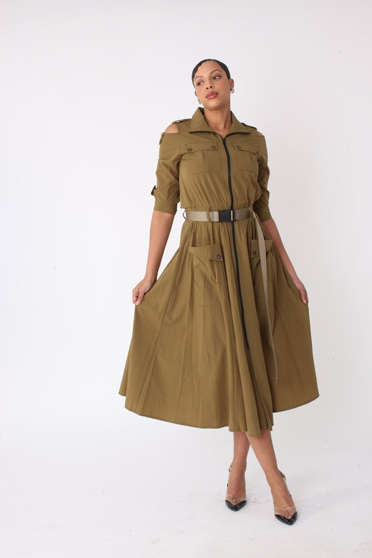 Khaki Midi Dress -82391