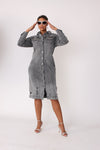 Pearl Embellished Grey Denim Midi Dress -82681