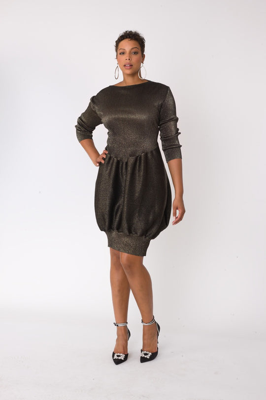 Metallic Bubble Hem Sweater Dress - 82677