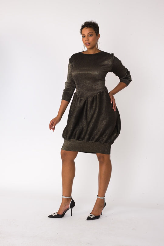 Metallic Bubble Hem Sweater Dress - 82677