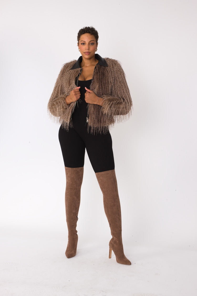 Shaggy Faux Fur Bomber Jacket - 82651