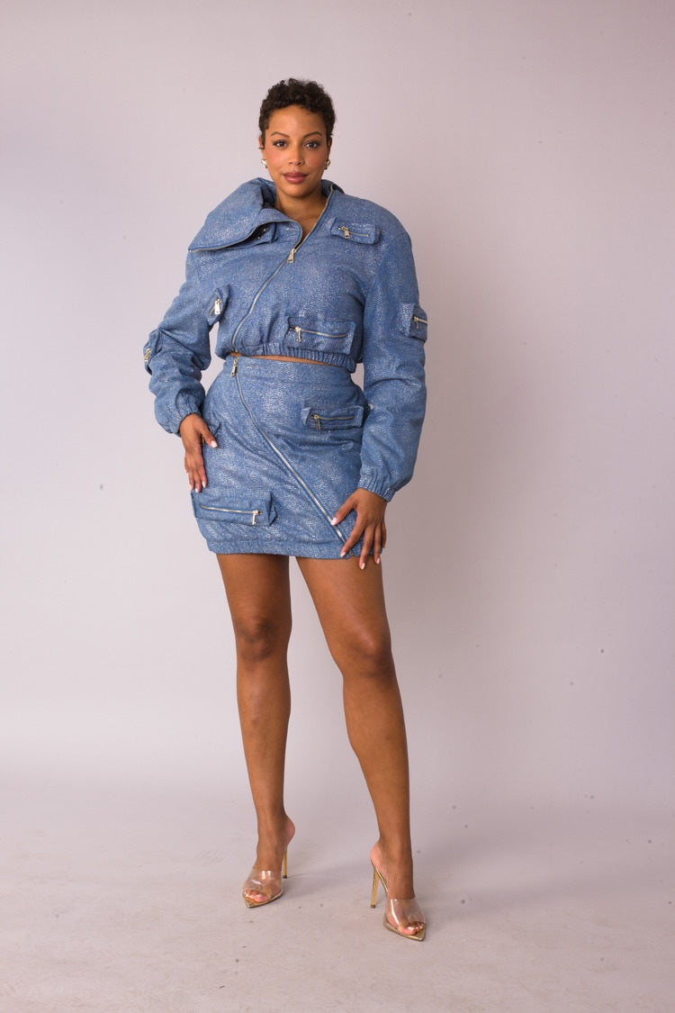 Metallic Shimmer Cropped Bomber Jacket  -82592