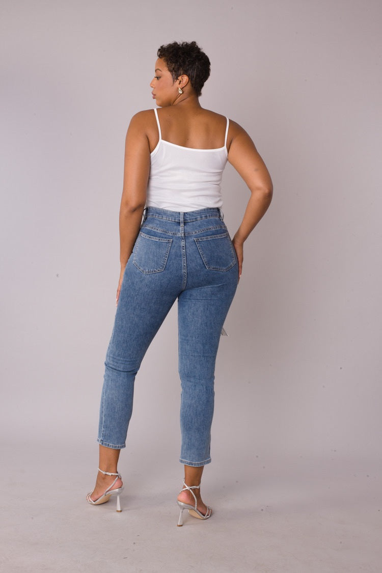 Metallic Fringe Cropped Jeans -82531
