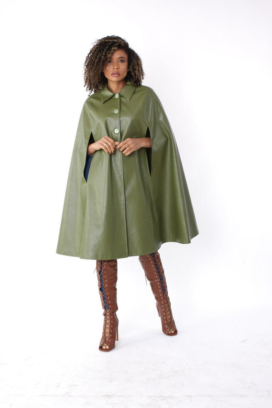Leather Cape Coat -82048