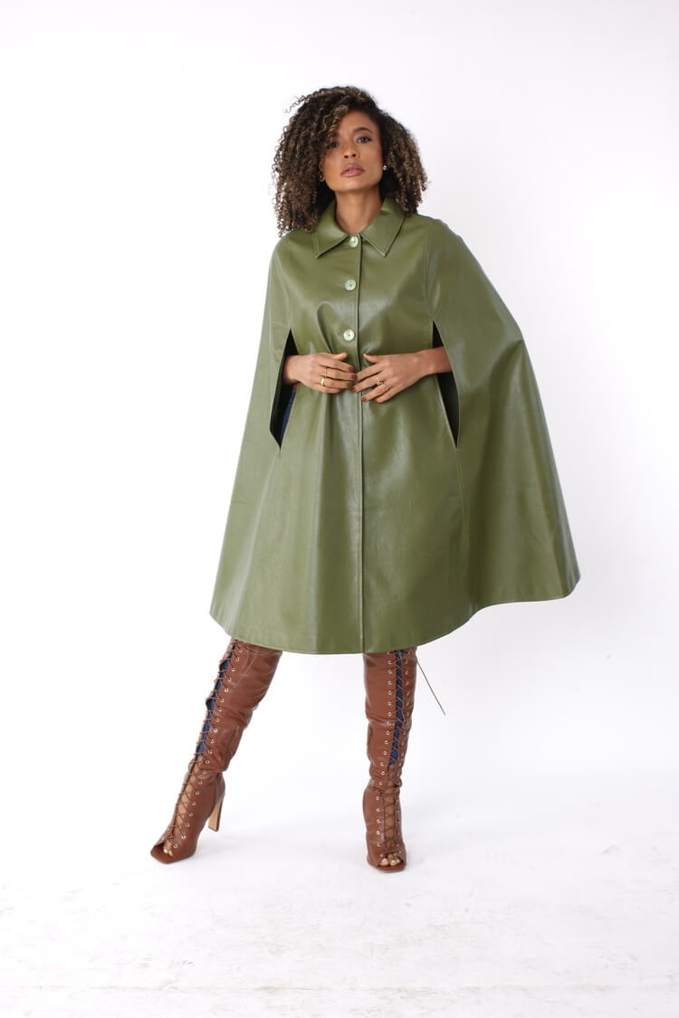 Leather Cape Coat -82048