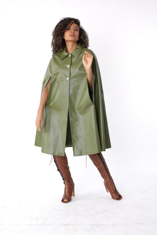 Leather Cape Coat -82048