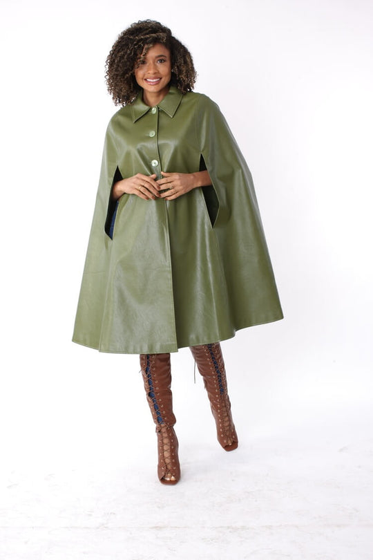 Leather Cape Coat -82048