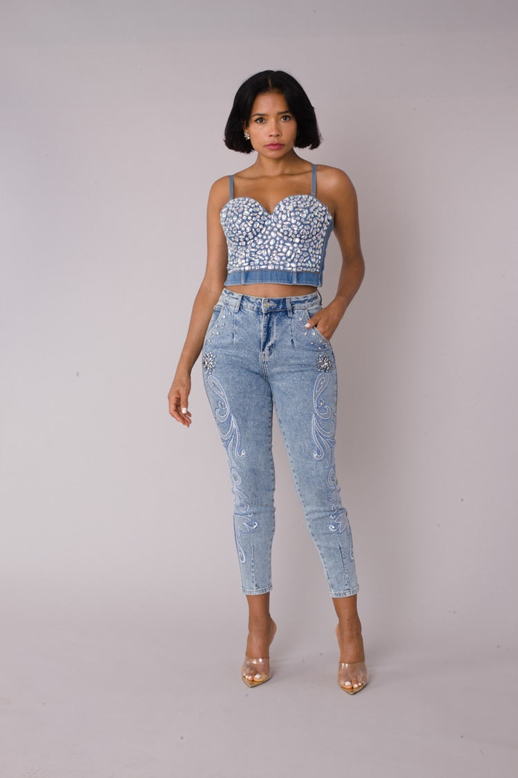 Embroidered Capri Denim -82459