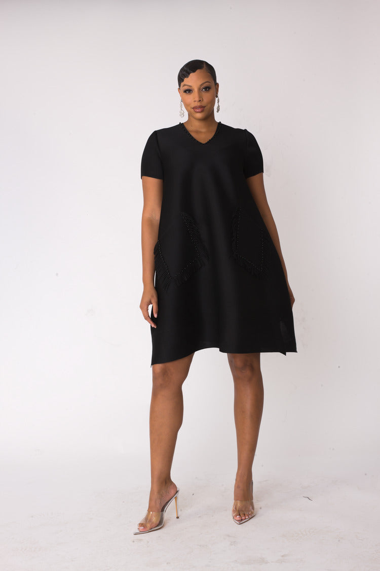 Fringe Pocket Shift Dress - 82604