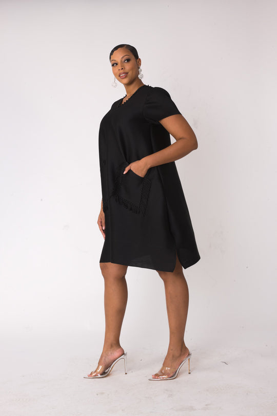 Fringe Pocket Shift Dress - 82604
