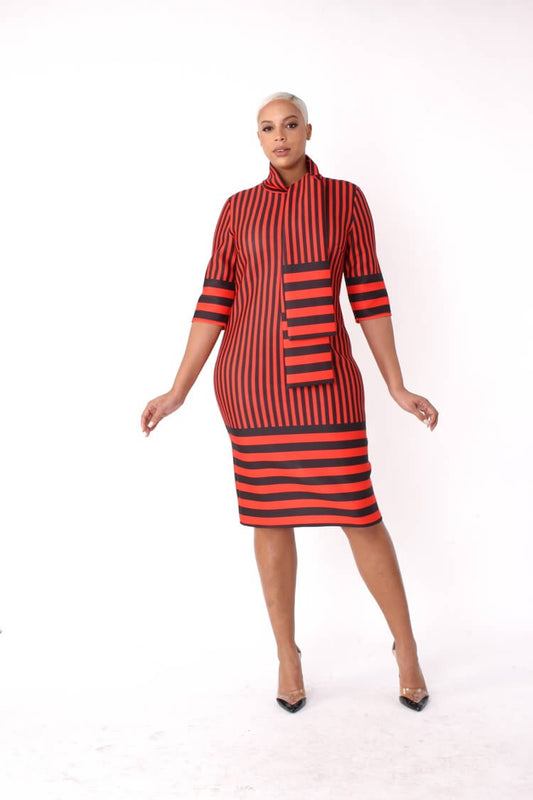 Scuba Striped Bodycon Dress -82059