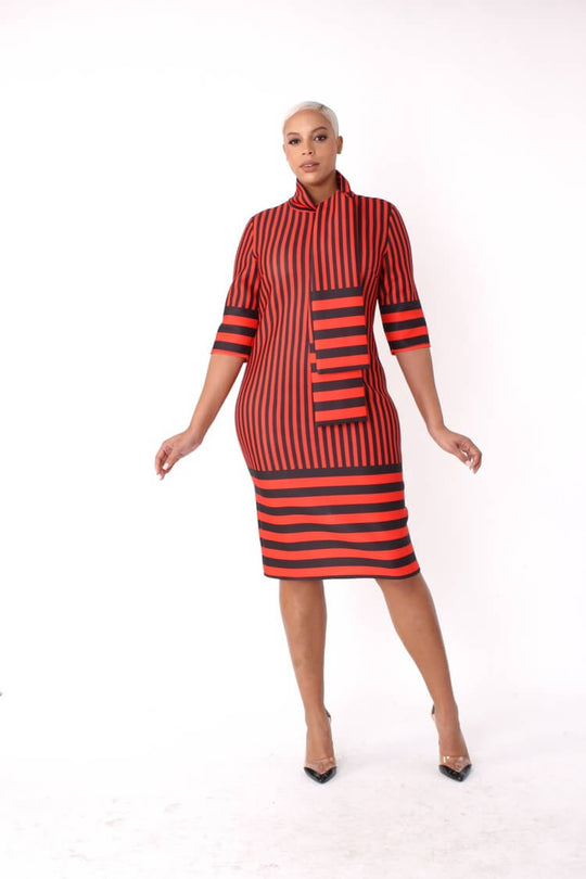 Scuba Striped Bodycon Dress -82059