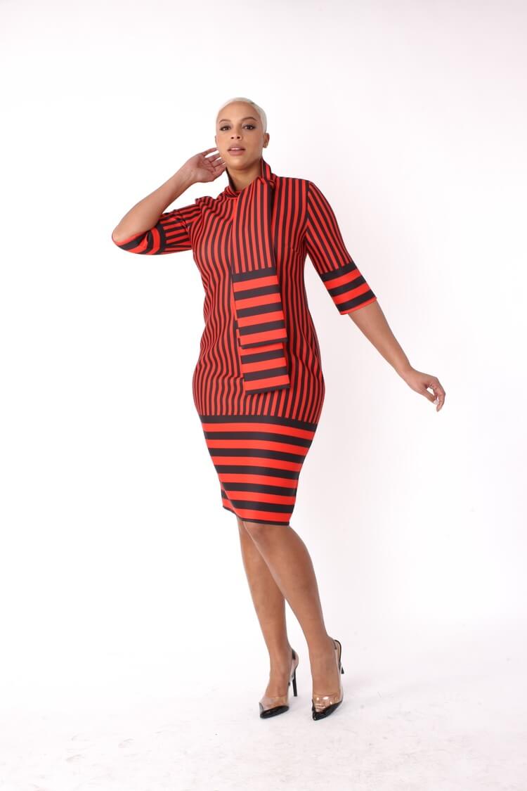 Scuba Striped Bodycon Dress -82059