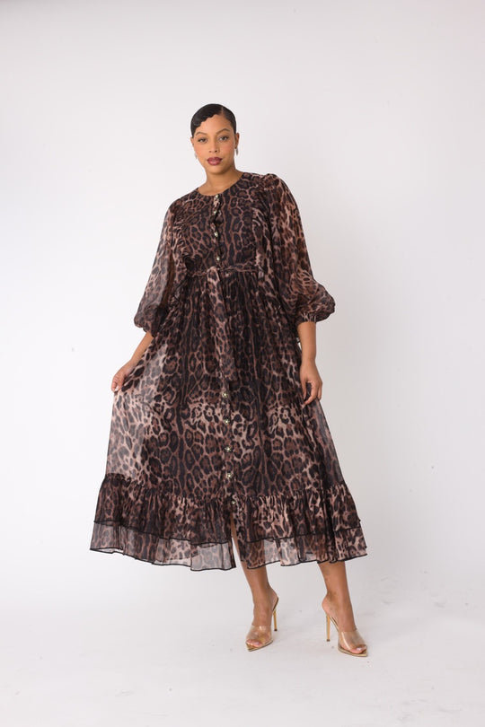 Flowy Leopard-Print Maxi Dress- 82798