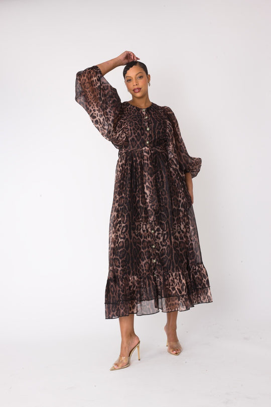 Flowy Leopard-Print Maxi Dress- 82798
