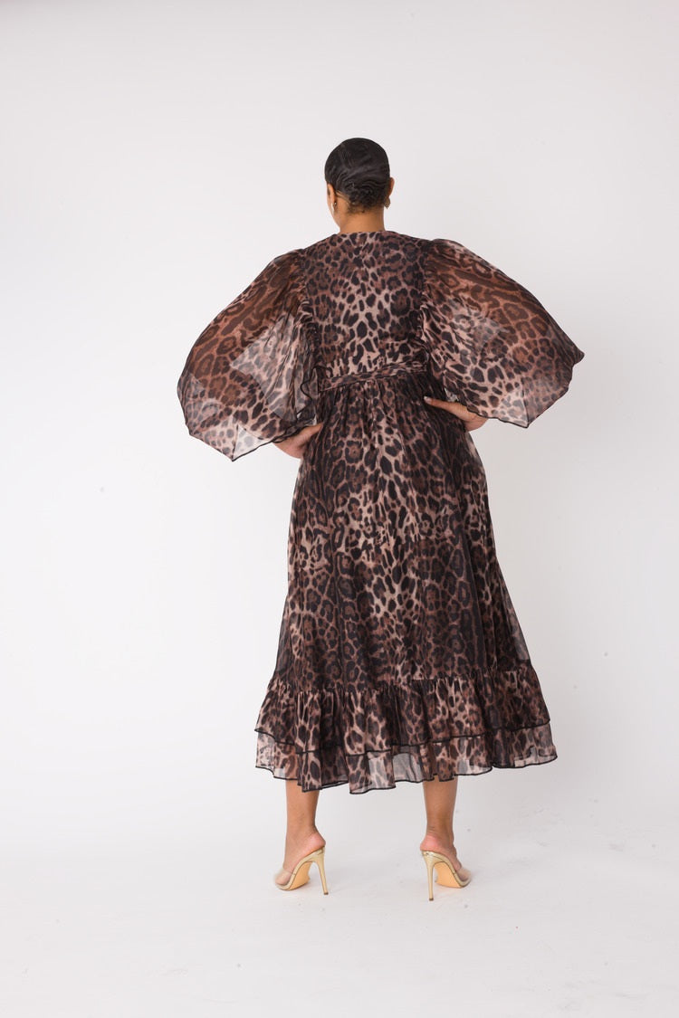 Flowy Leopard-Print Maxi Dress- 82798