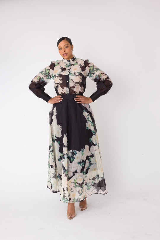 Elegant Floral Two-Piece Dress Set- 82804