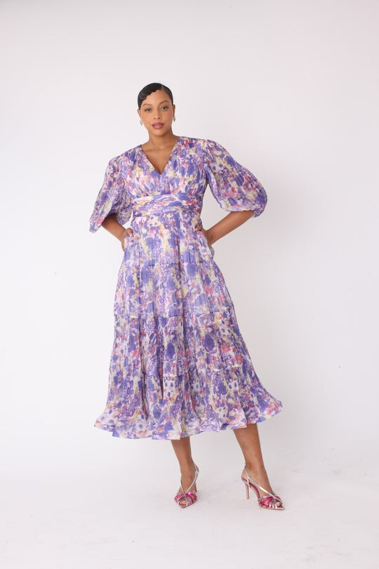 Romantic Tiered Maxi Dress with Balloon Sleeves- 82762